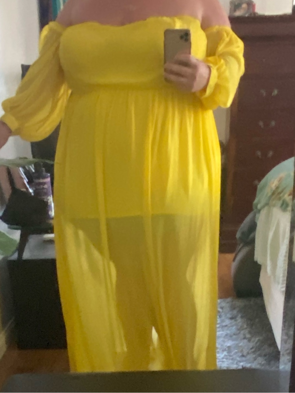 Miss Avenue Bright Yellow Chiffon Maxi Dress with Sheer Skirt